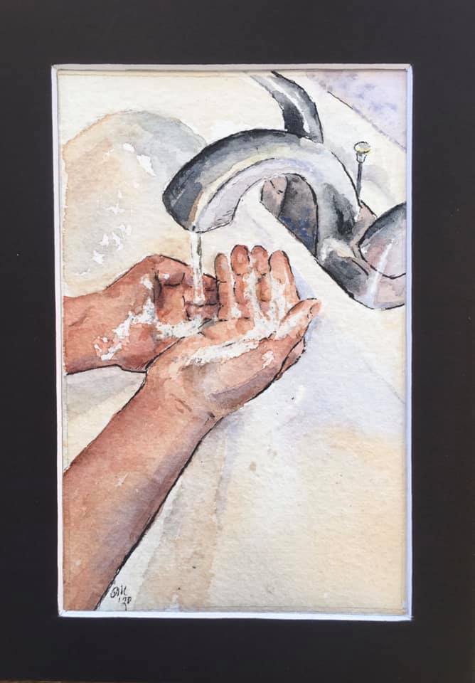 Painting of hand washing. 