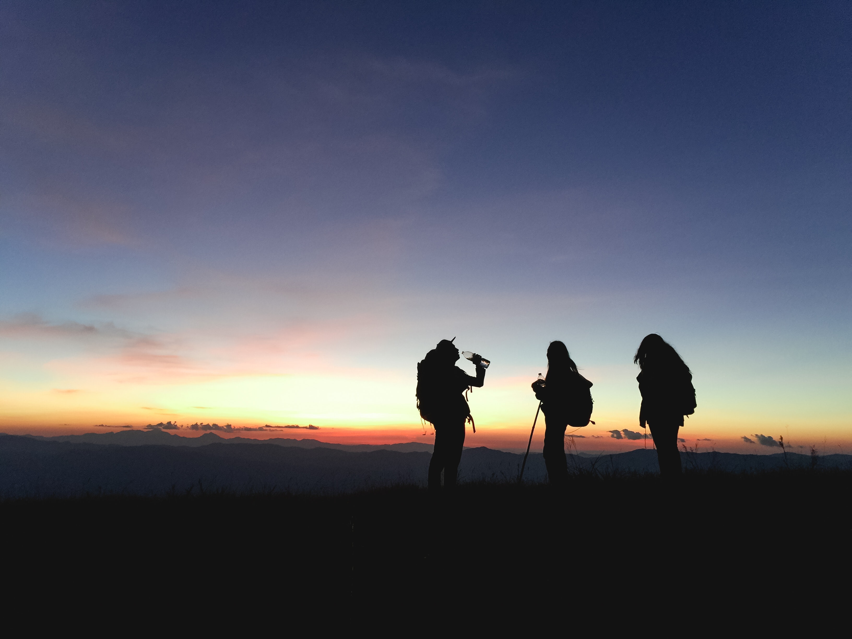 Hikers at sunset. 