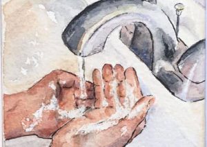 Painting of hand washing.